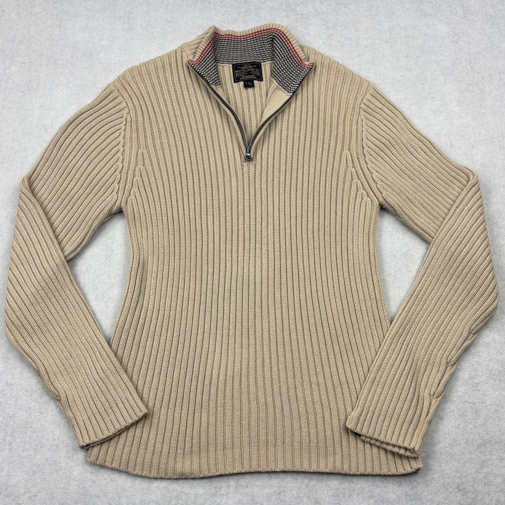 Vintage Nautica Jeans Co Sweater Mens Large Beige Ribbed Type N-3 Quarter Zip